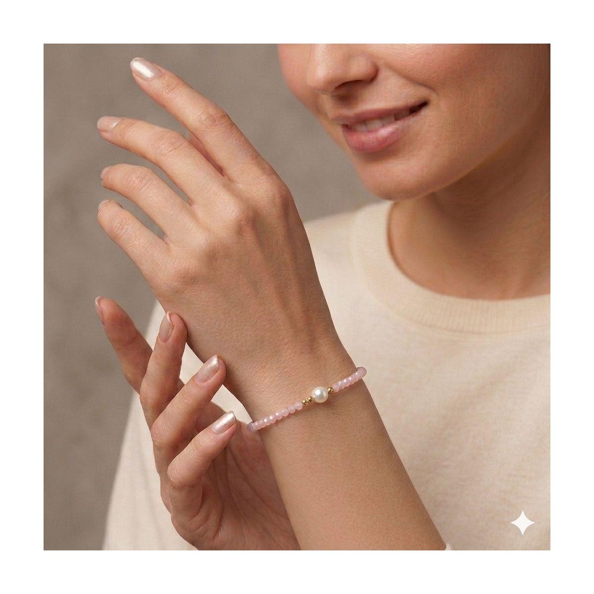 Bracciale donna con pietre rosa e perla