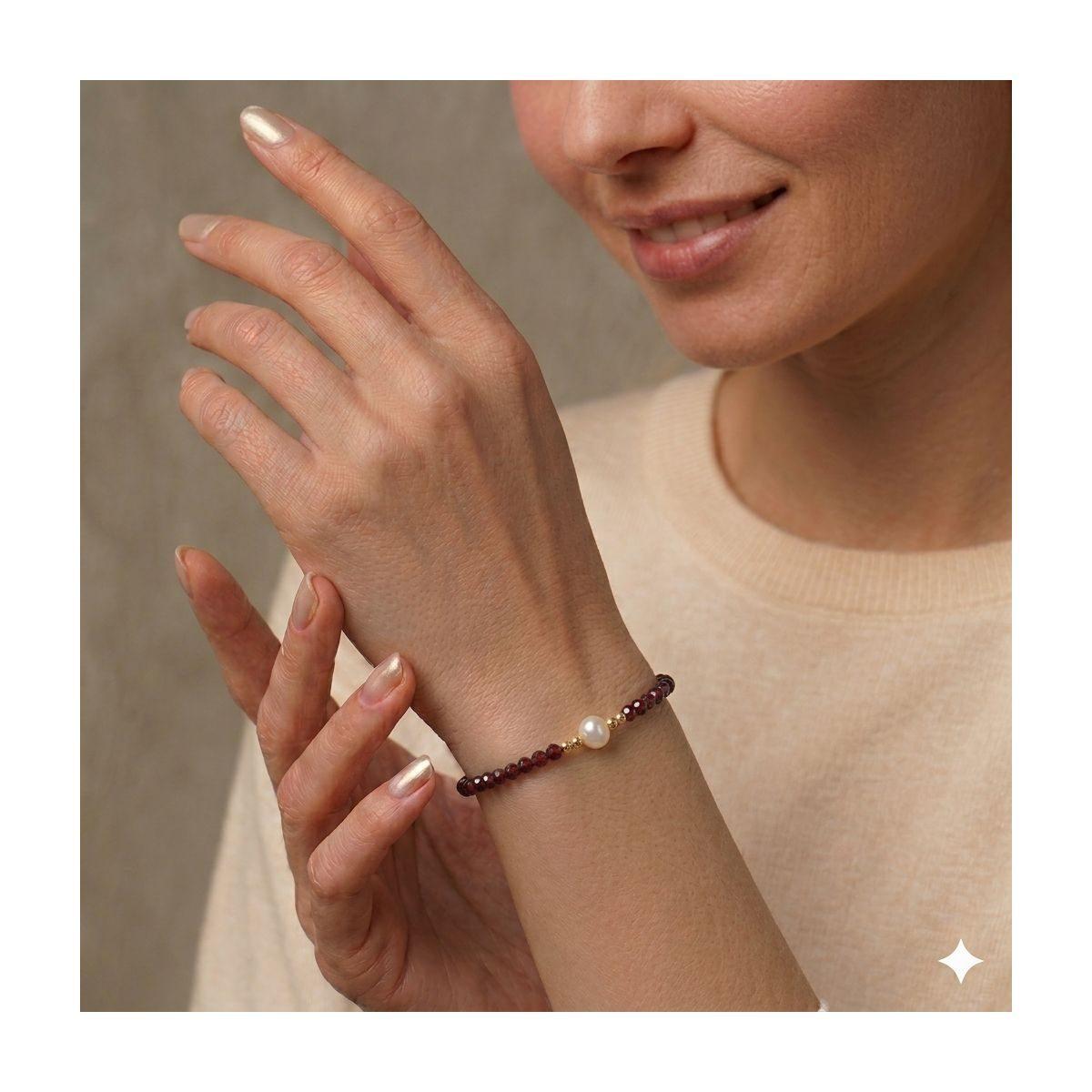 Bracciale donna con pietre in granato e perla