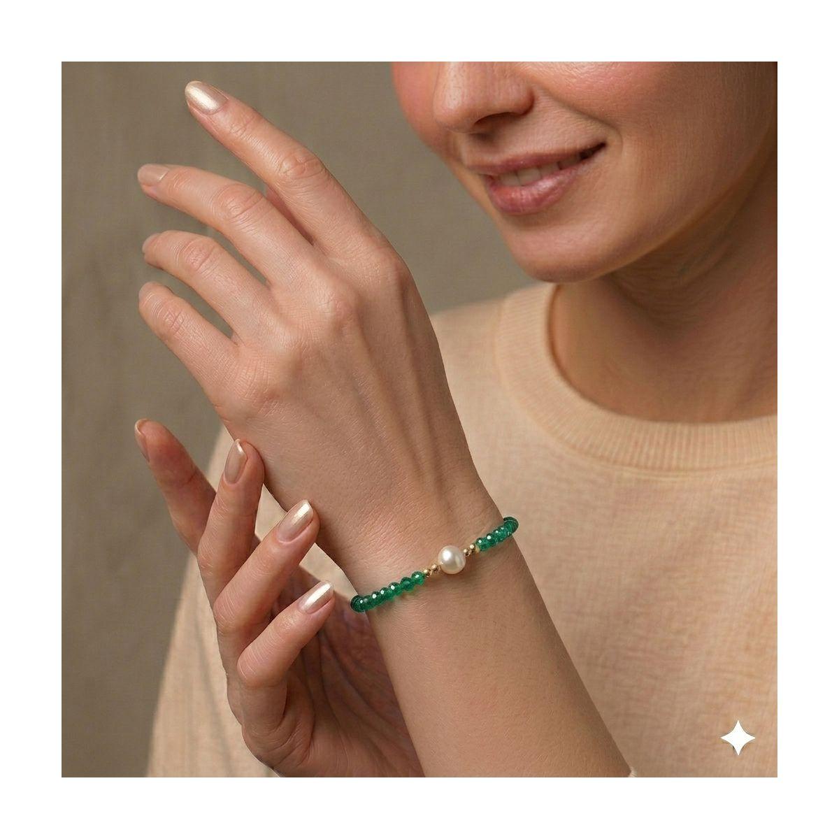 Bracciale donna con pietre in smeraldo e perla