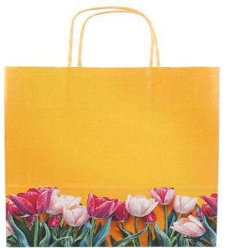 Shopper in carta h.49 x l.45 x p.15 cm fantasia tulipani con maniglia ritorta