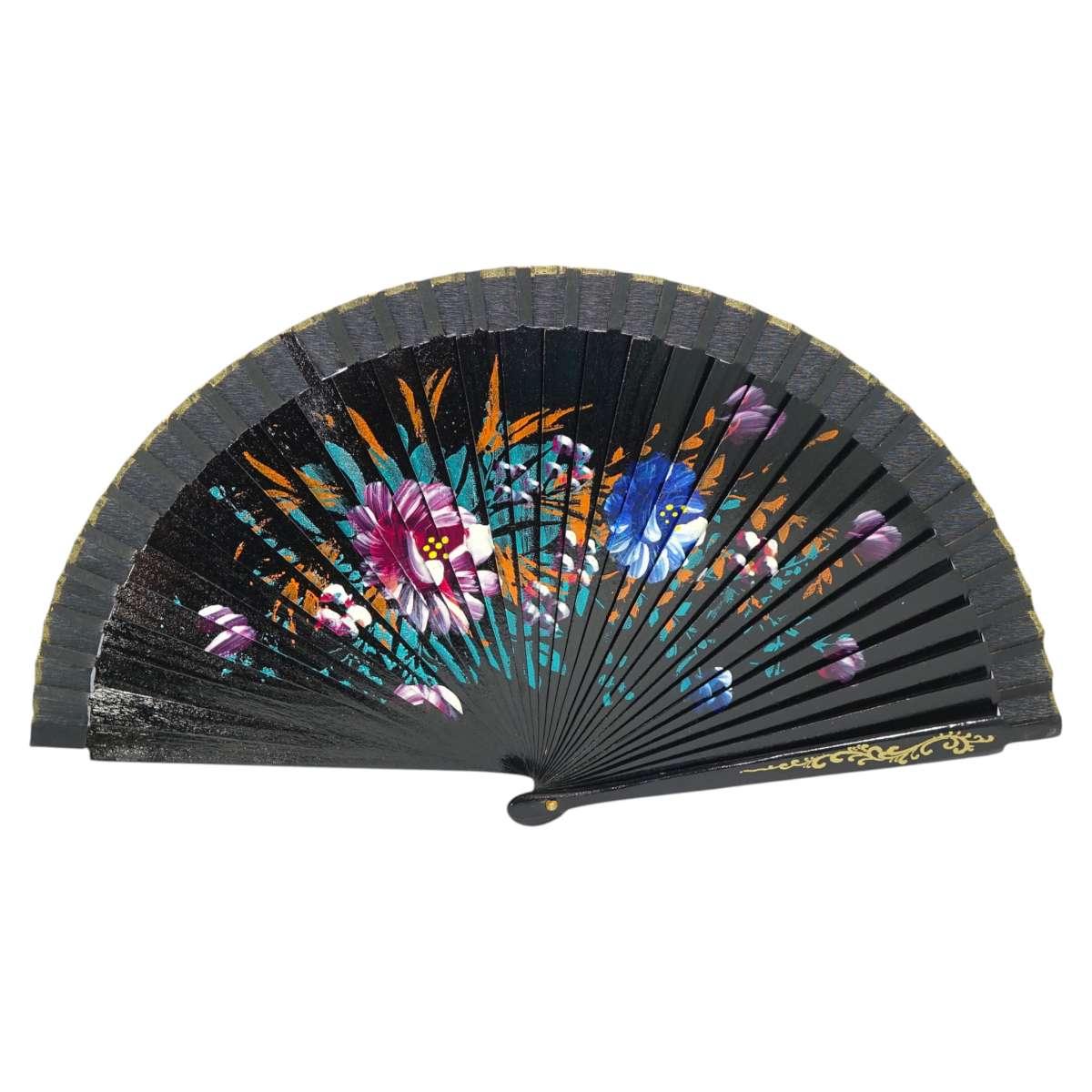 Ventaglio in legno dipinto a mano decorazione floreale colori assortiti d.42 cm