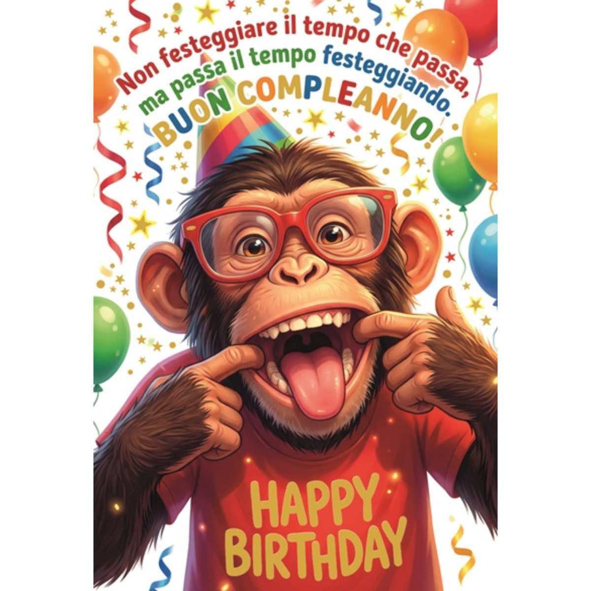 Biglietto auguri divertenti scimmia e giraffa