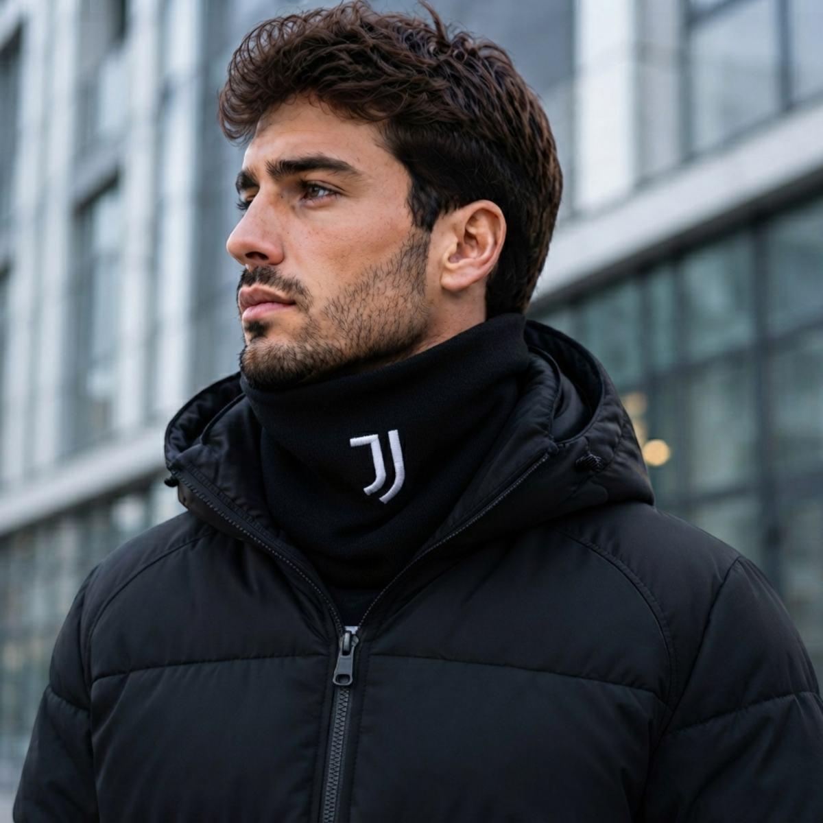 Scaldacollo nero maglia rasata uomo con ricami bianchi ufficiale Juventus