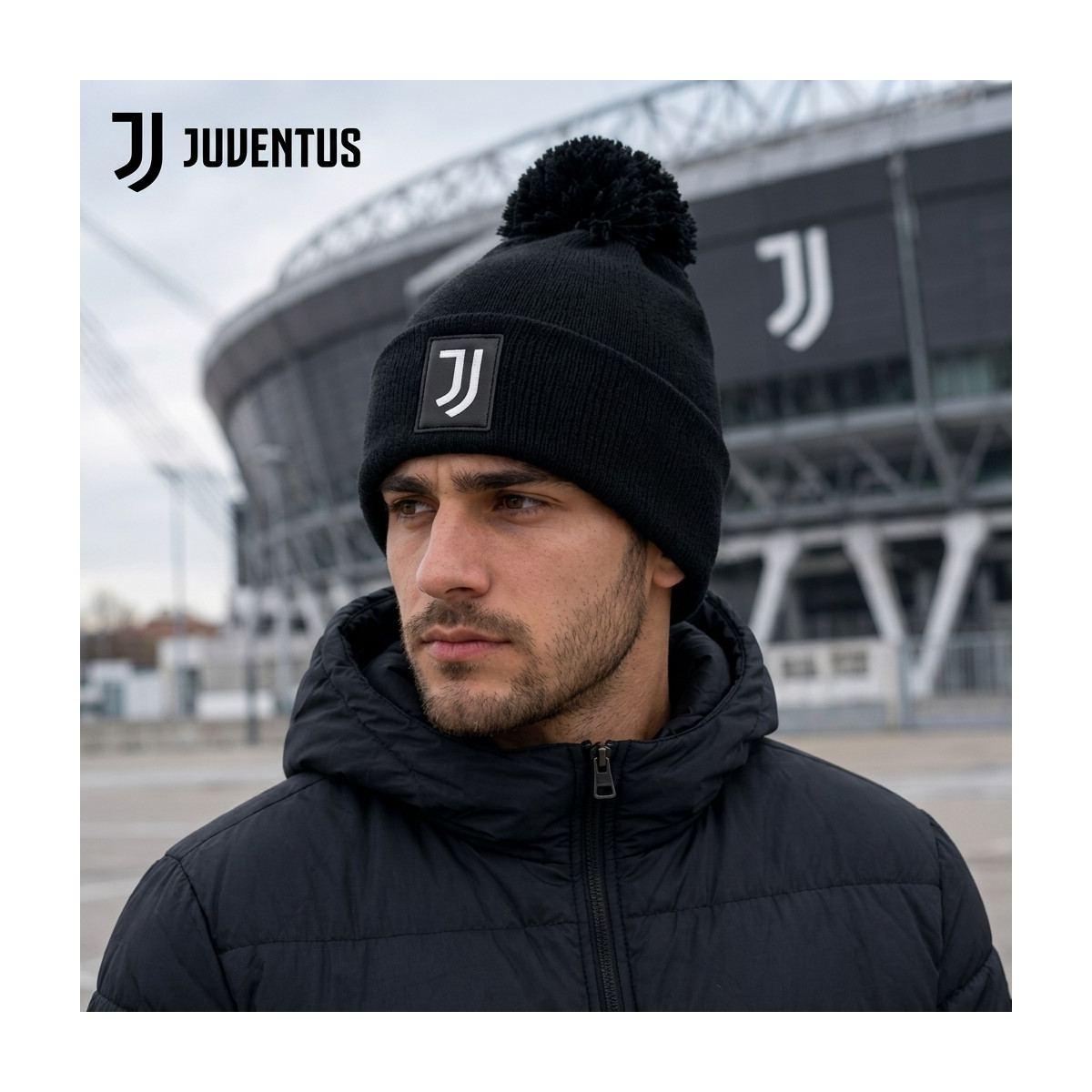 Cappello pon pon uomo in maglia liscia con patch in pelle ufficiale Juventus