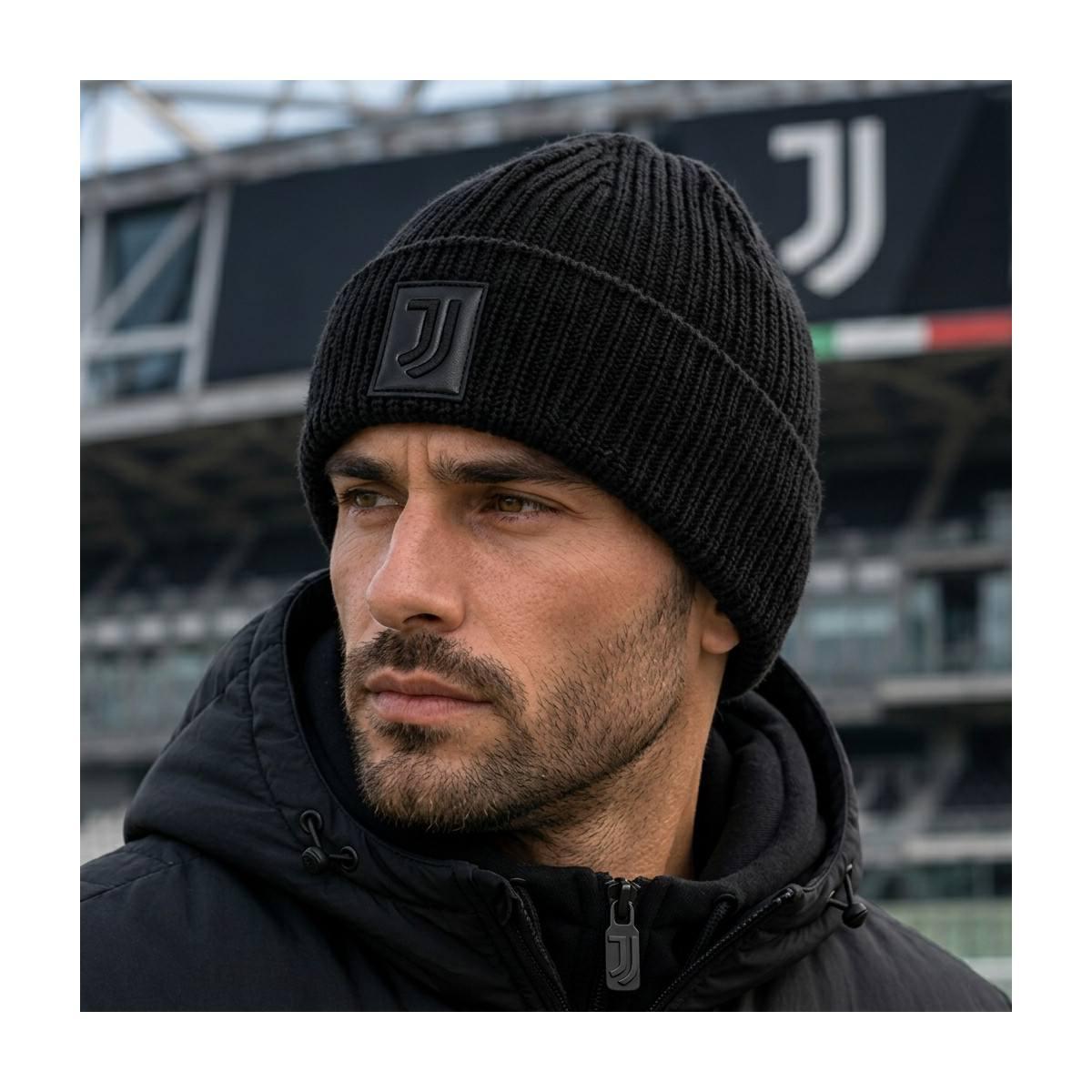 Cappello skipper nero uomo patch in pelle ricamato ufficiale Juventus
