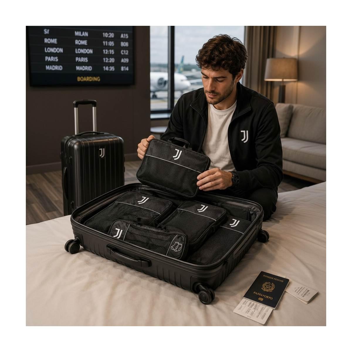 Set 5 pezzi da viaggio organizer valigia con zip estendibile ufficiale Juventus