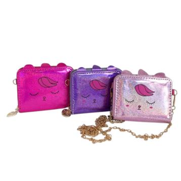 Portafoglio bimba iridescente unicorno con catenina Le Kikke