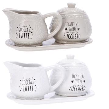 Servizio da tavola in ceramica con vassoio zuccheriera e lattiera