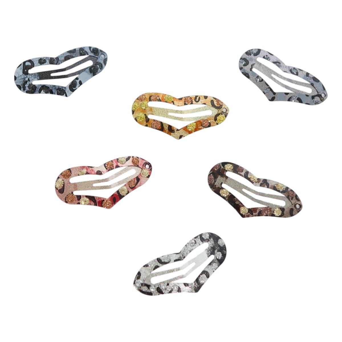 Clic clac cuore per capelli in metallo 3,5 cm maculato con glitter