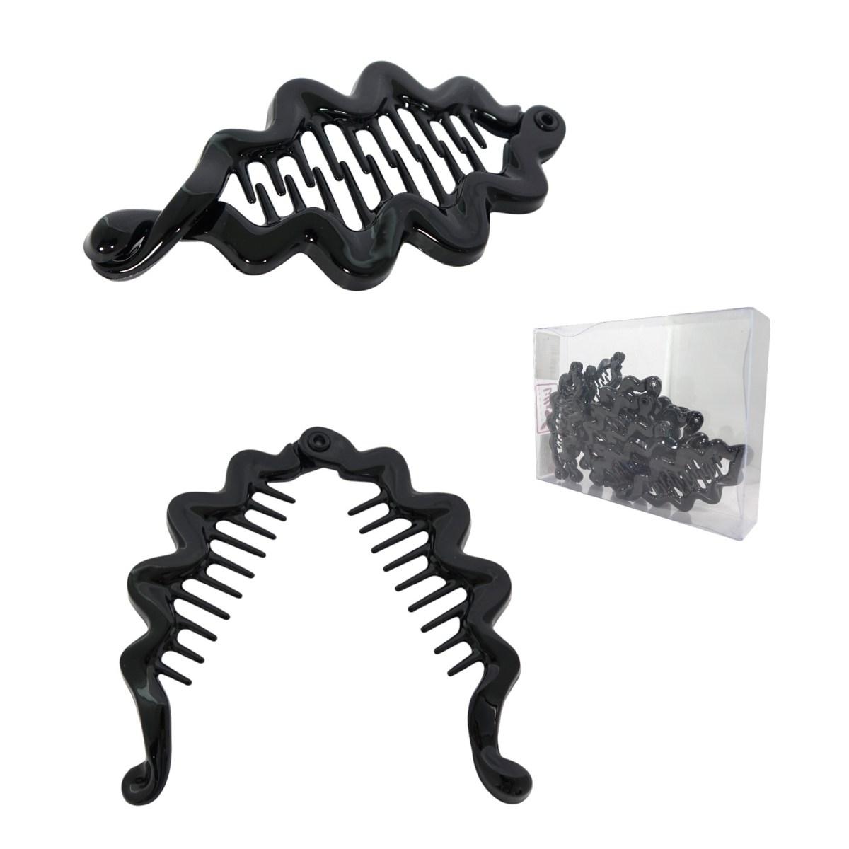 Clip per capelli a banana ondulata nera in plastica Lill