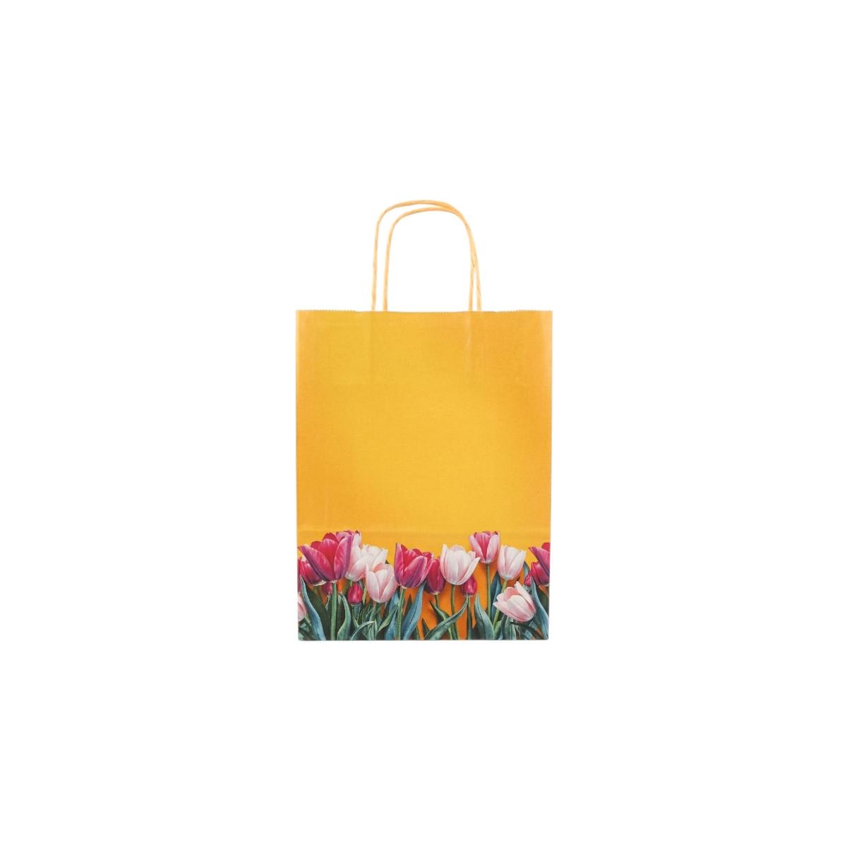 Shopper in carta h.29 x l.22 x p.10 cm fantasia tulipani con maniglia ritorta