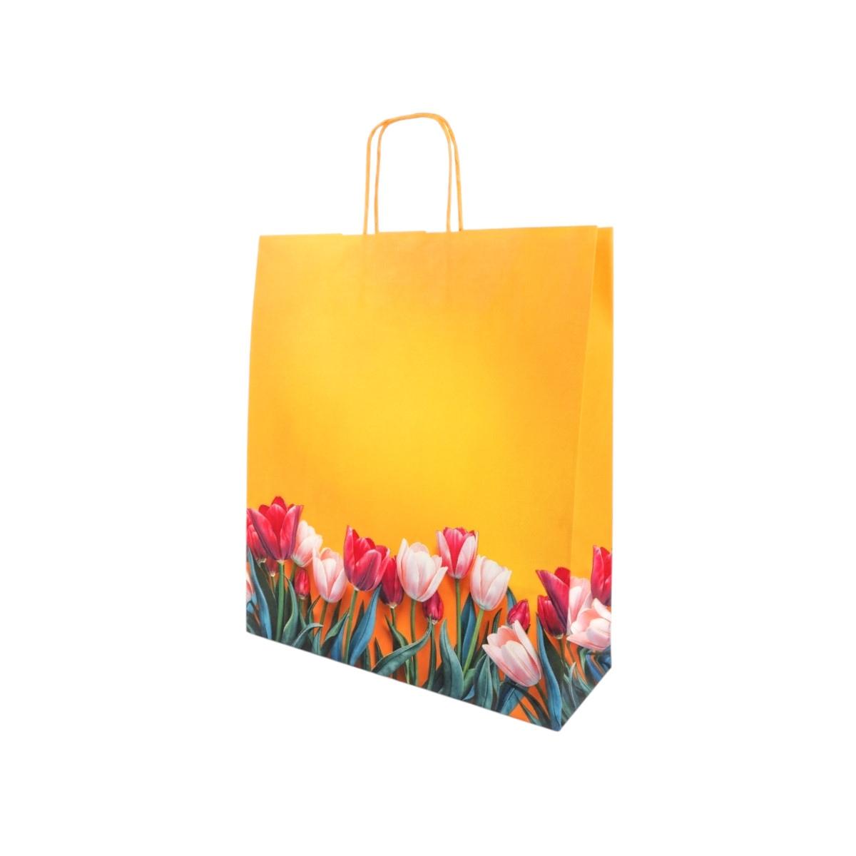 Shopper in carta l.36 x p.12 x h.41 cm fantasia tulipani con maniglia ritorta
