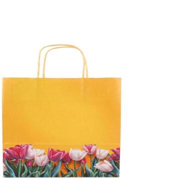 Shopper in carta h.41 x l.36 x p.12 cm fantasia tulipani con maniglia ritorta
