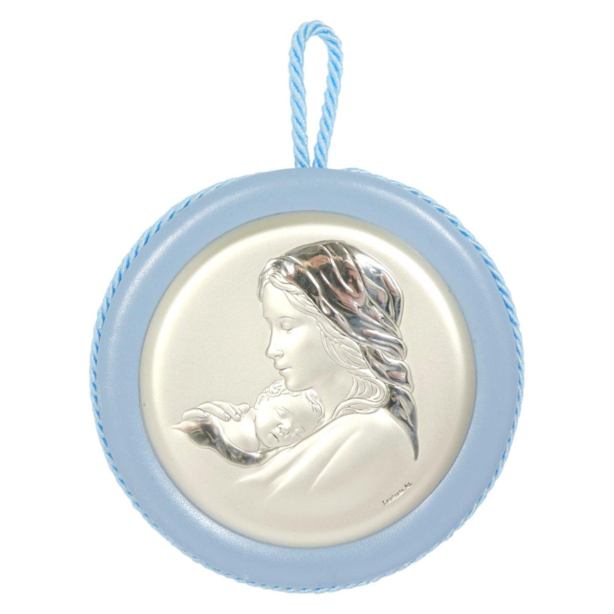 Medaglione culla Madonna con bambino azzurro Valenti