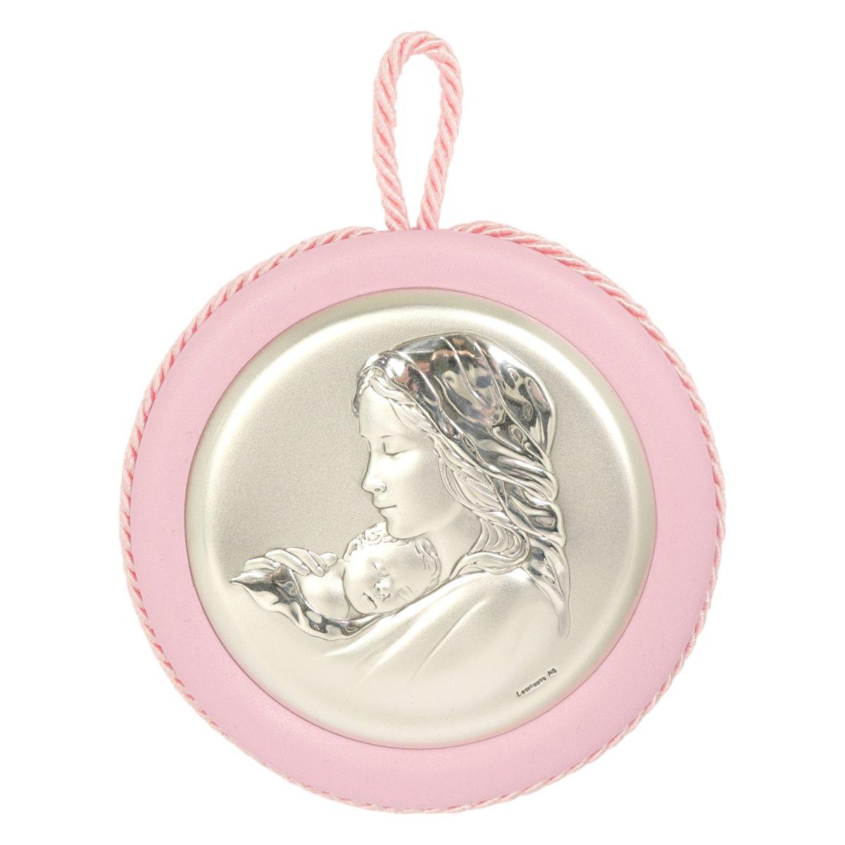 Medaglione culla Madonna con bambino rosa Valenti
