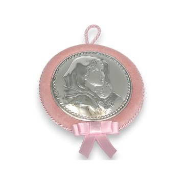 Medaglione culla rosa madonna con bambino valenti