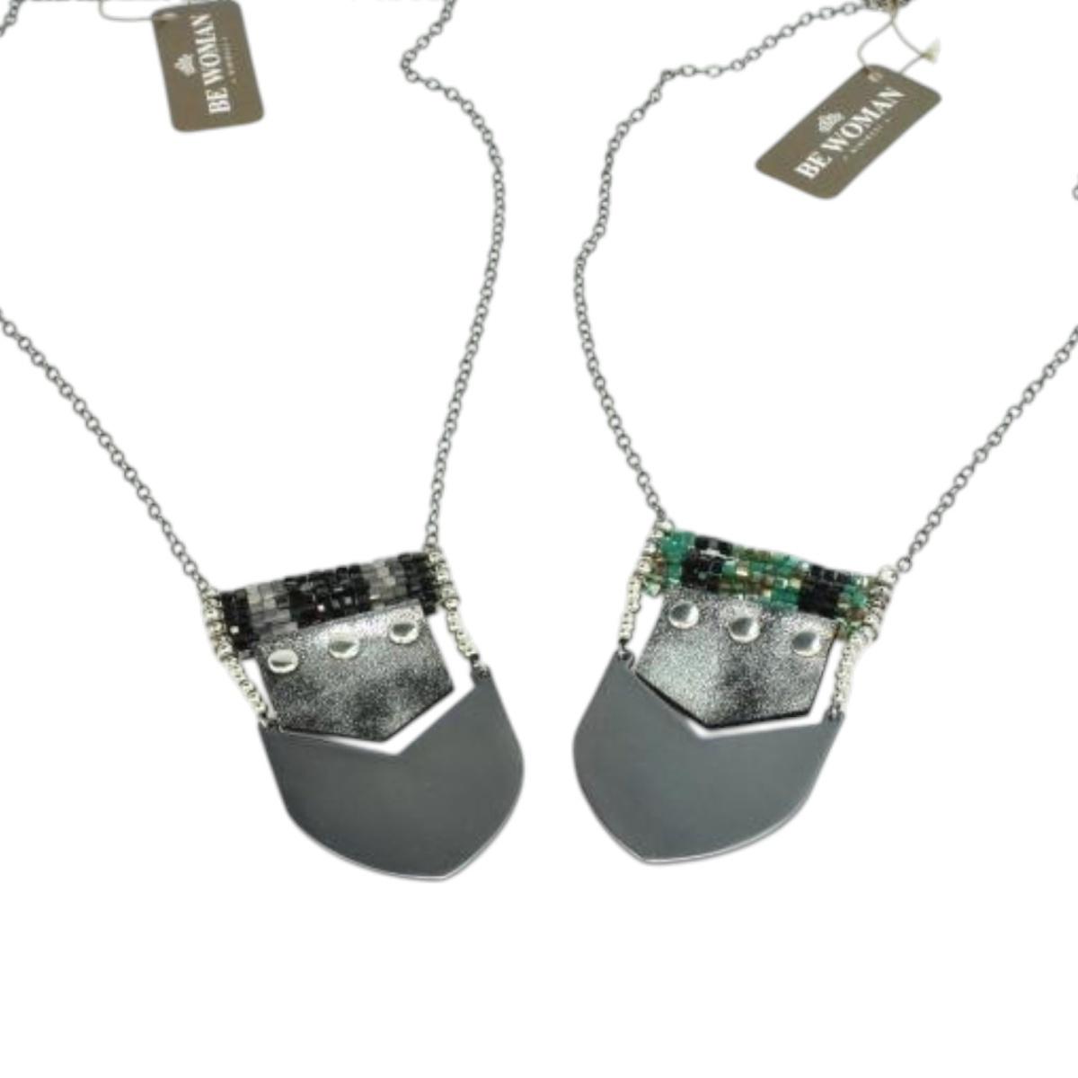 Collana donna catena con ciondolo in metallo e pelle