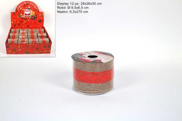 Rotolo juta con merletto 6,3x270cm. naturale/rosso art. lch16-027-49