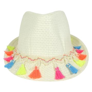 Cappello di paglia con nappine colorate Le Kikke