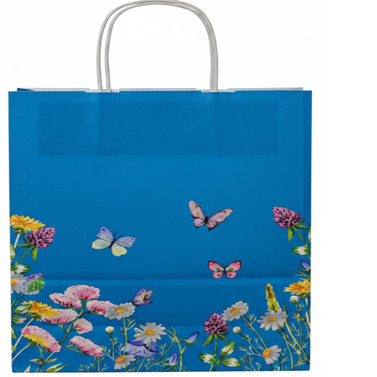 Shopper in carta h.49 x l.45 x p.15 colore blu decorazione farfalle