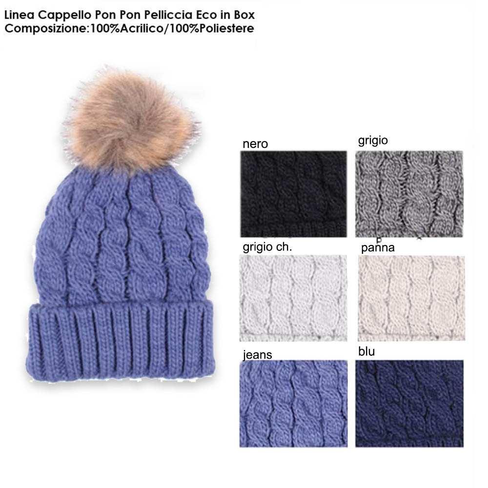 Cappello ponpon pelliccia eco 100%pc/100%pl monica narducci in box