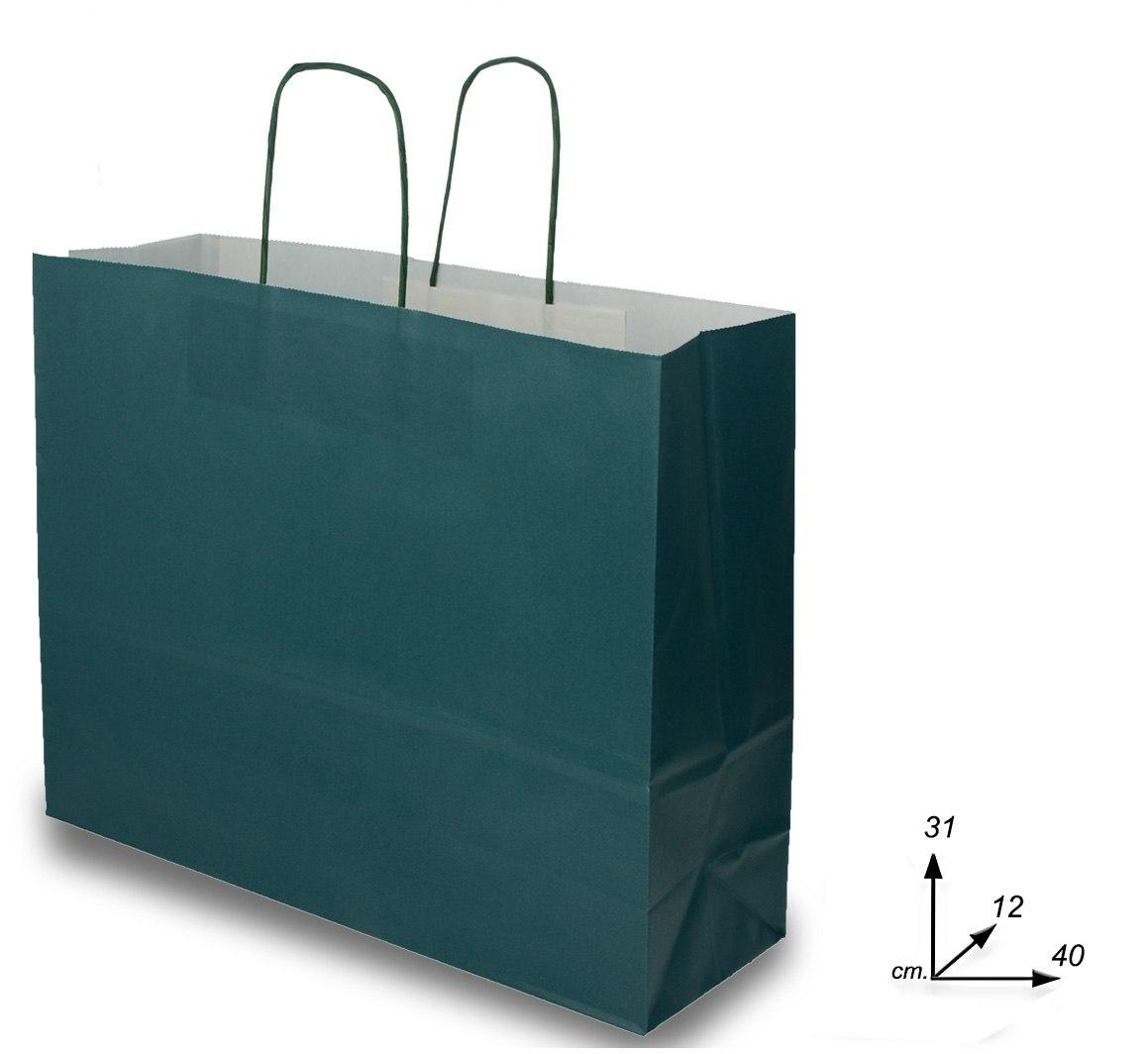 Shoppers in carta colore verde italy manico ritorto.h 31 x p 12 x l 40