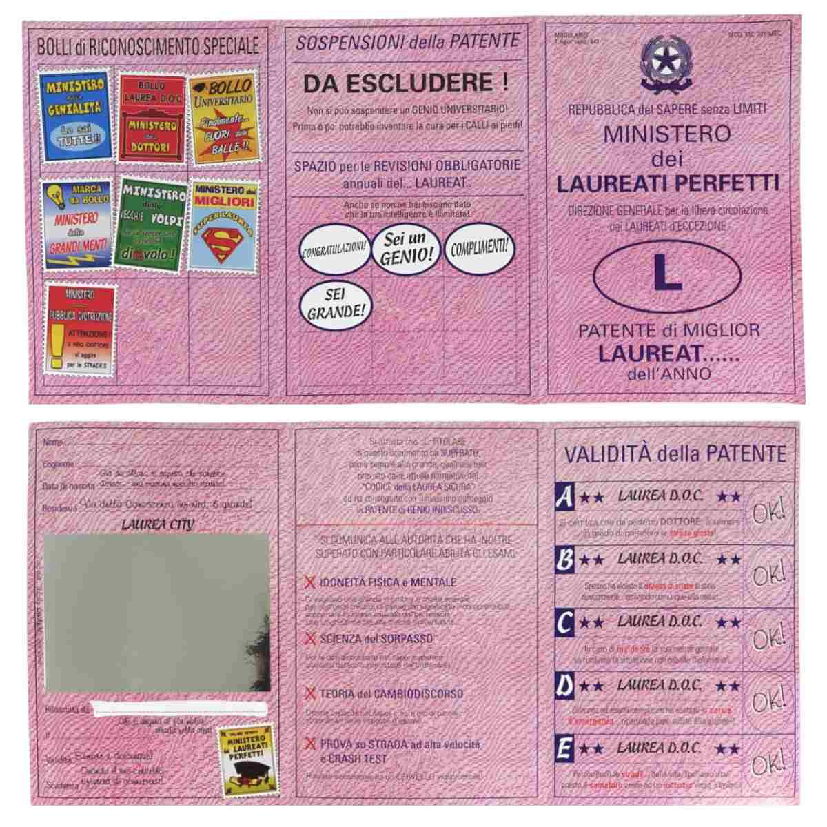 Biglietto + busta patente con specchio ''laurea''