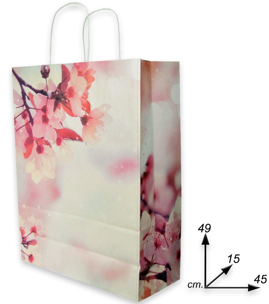 Shoppers in carta fantasia fiori di ciliegio  h 49 x p 15 x l 45