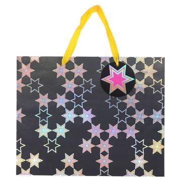 Busta regalo in carta fantasia stelle olografiche 26x32,5x13 cm
