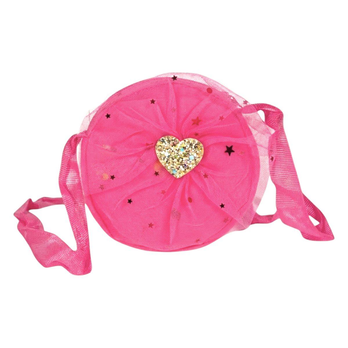 Mini borsetta bimba tracolla con tulle e cuore glitter d.12 cm Le Kikke