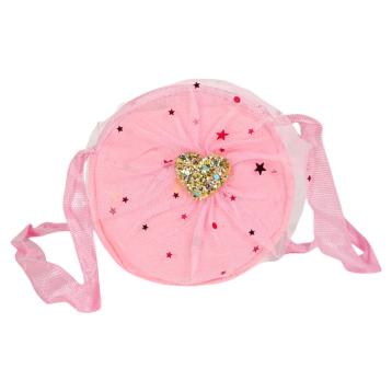 Mini borsetta bimba tracolla con tulle e cuore glitter d.12 cm Le Kikke