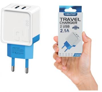 Newtop cm19 2.1a small blister wall charger 2a 2usb