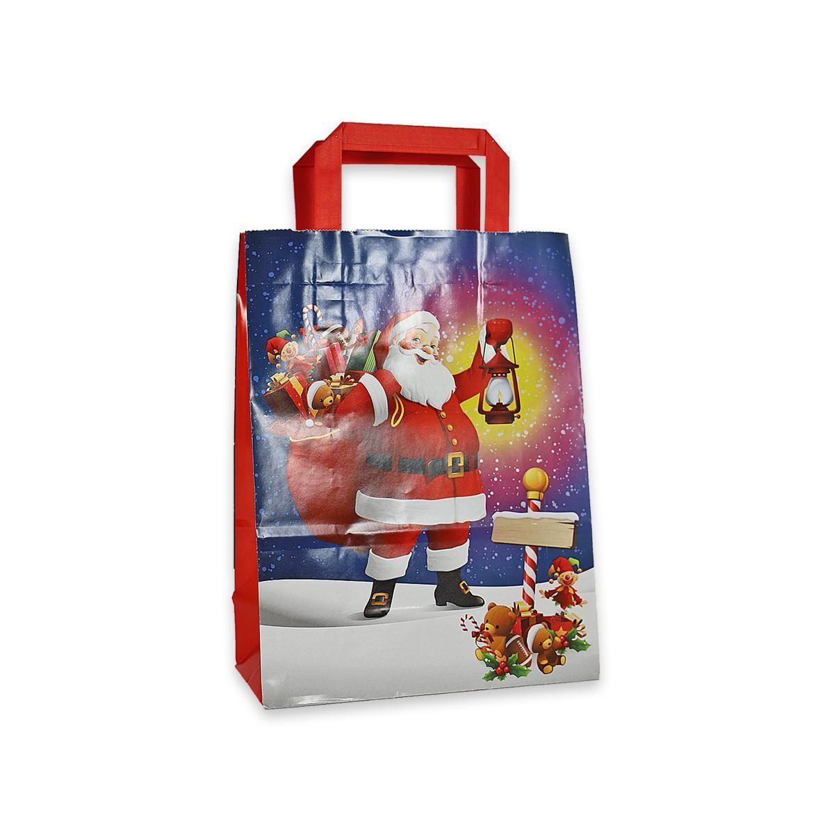 Shopper in carta h.37 x l.27 x p.12 cm fantasia natalizia babbo natale
