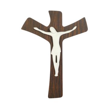 Cristo crocifisso stilizzato bianco su croce legno 18x25 cm Femiano