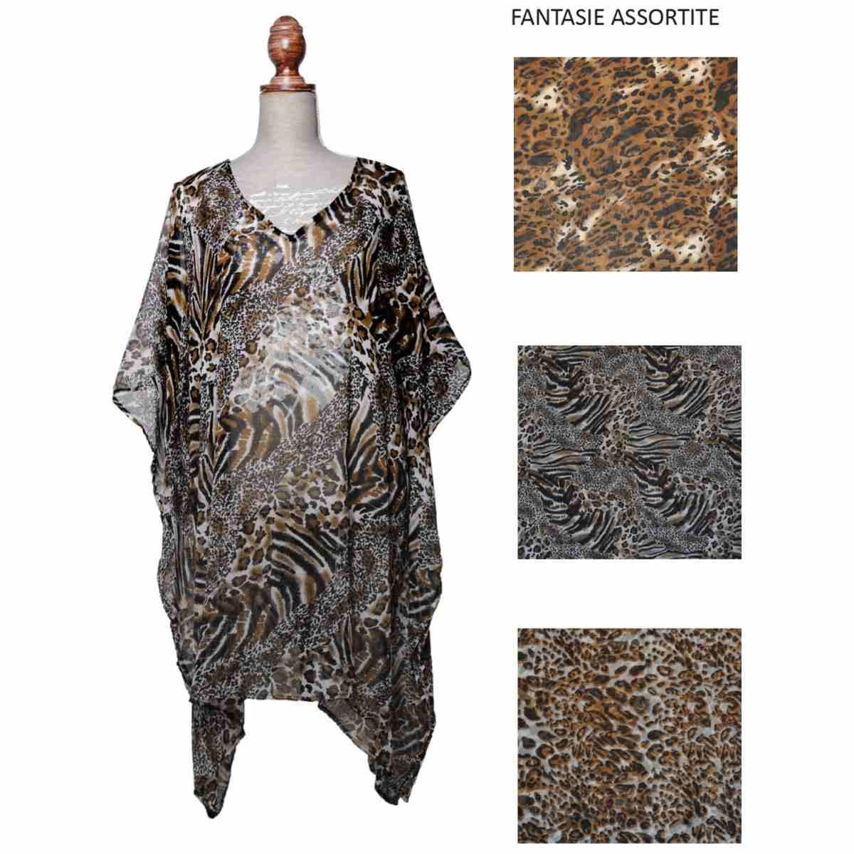 Kaftano basico chiffon 100% pl corto fantasia maculata aqua di mare