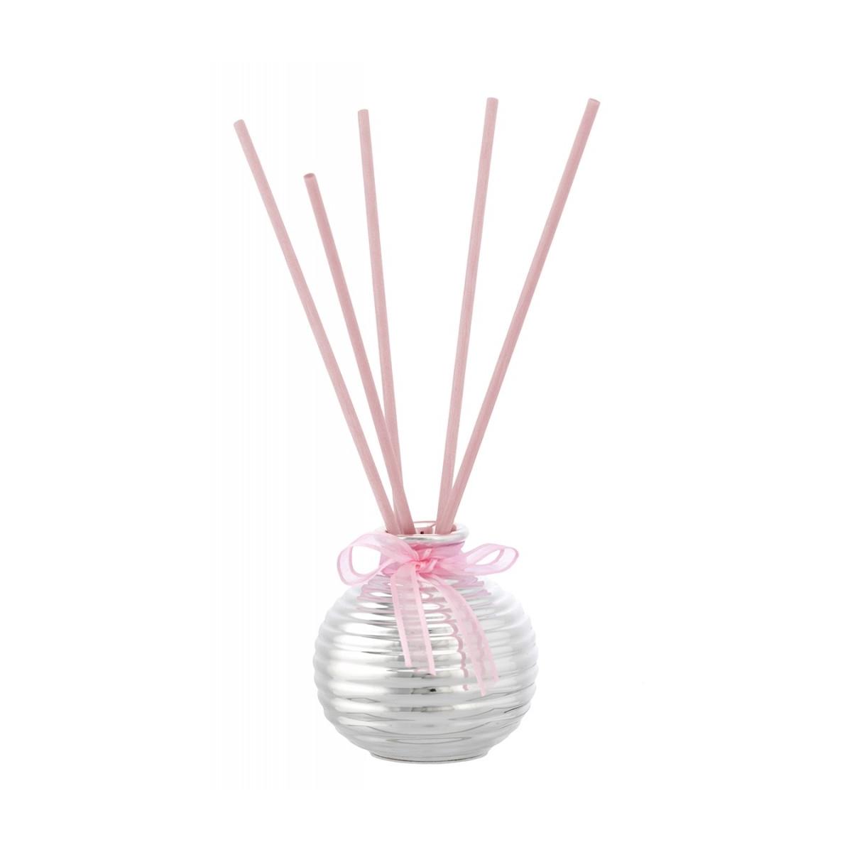 Sfera argentata millerighe d. 8 con decorazione rosa