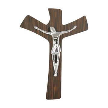 Cristo crocifisso stilizzato argento su croce legno wenge' 18x25 cm femiano