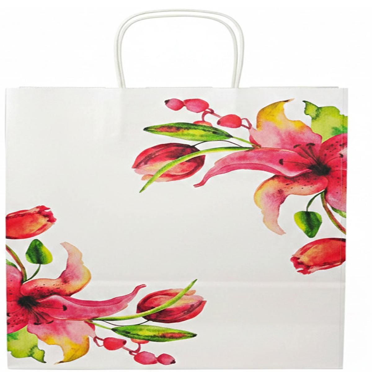 Shopper in carta h.49 x l.45 x p.15 cm colore bianco fantasia floreale