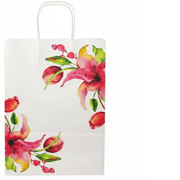 Shopper in carta h.49 x l.45 x p.15 cm colore bianco fantasia floreale