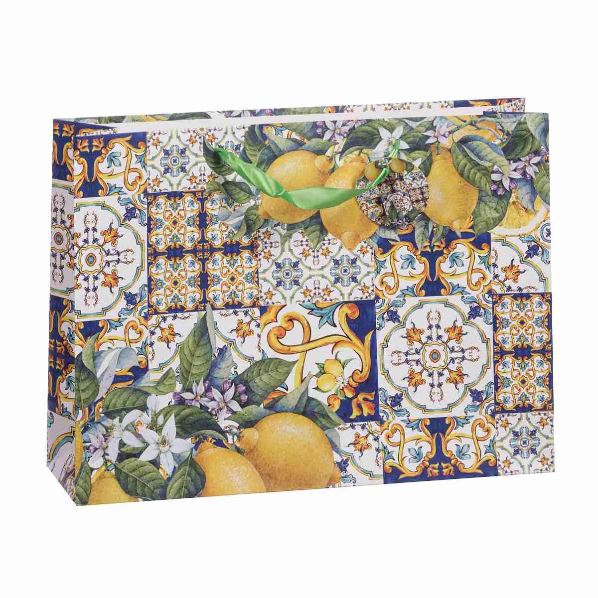 Shopper in carta decoro maiolica siciliana cm 42x12x h.31 cm