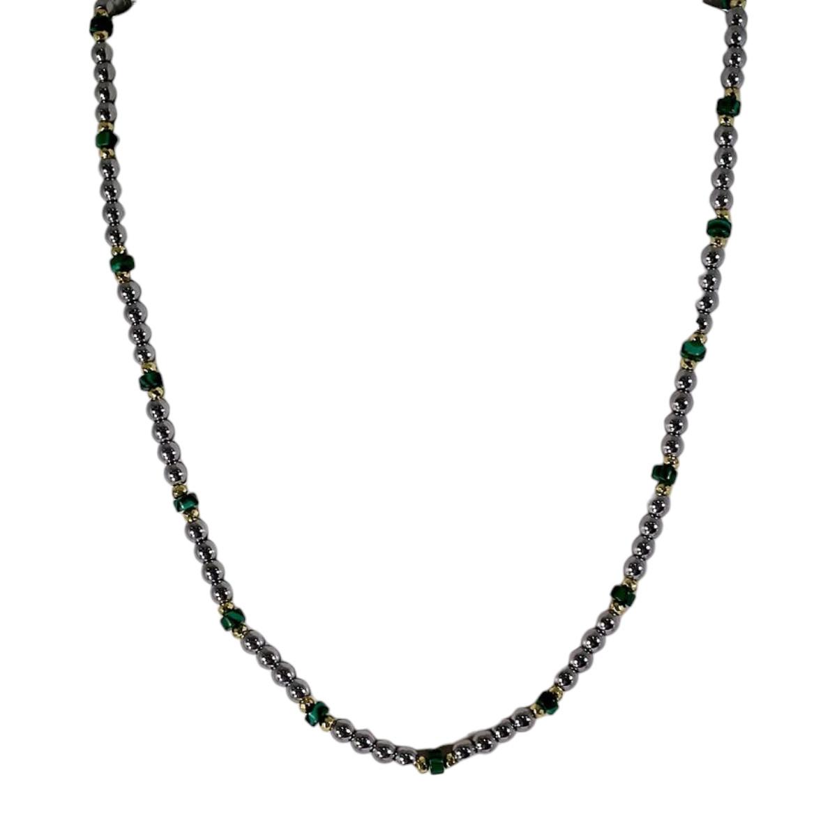 Collana con vere pietre e rondella in acciaio