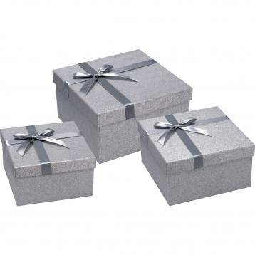 Set 3 scatole quadrate in cartone con nastro argentato natalizie