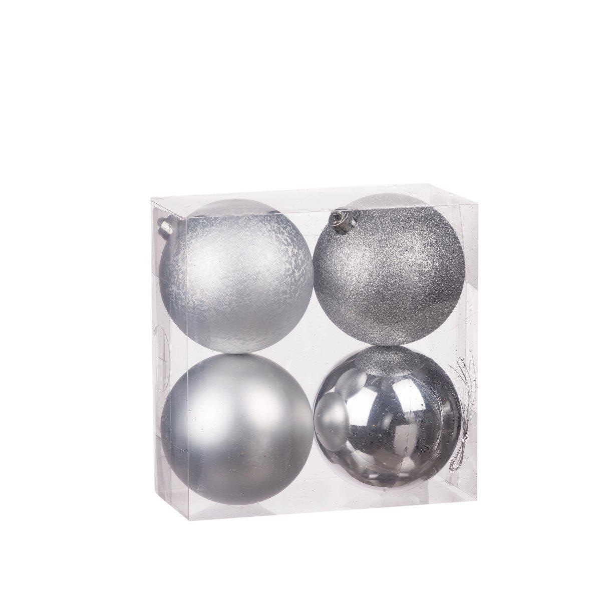 Set 4 palline di natale silver in plastica d10 cm