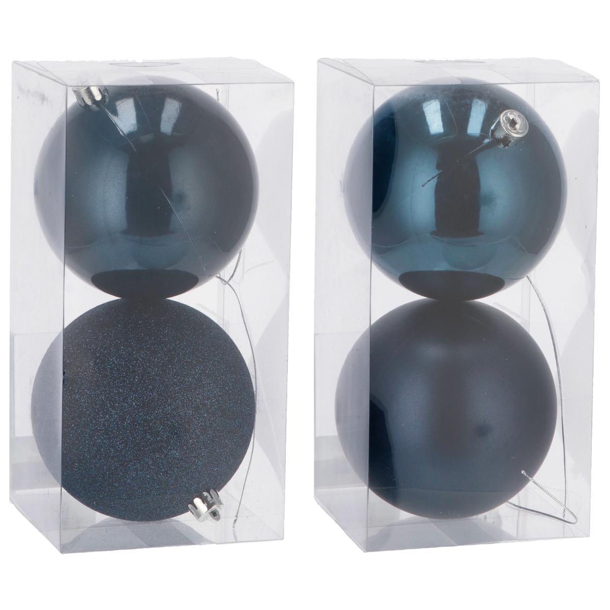 Set 2 palline di Natale blu in plastica d12 cm