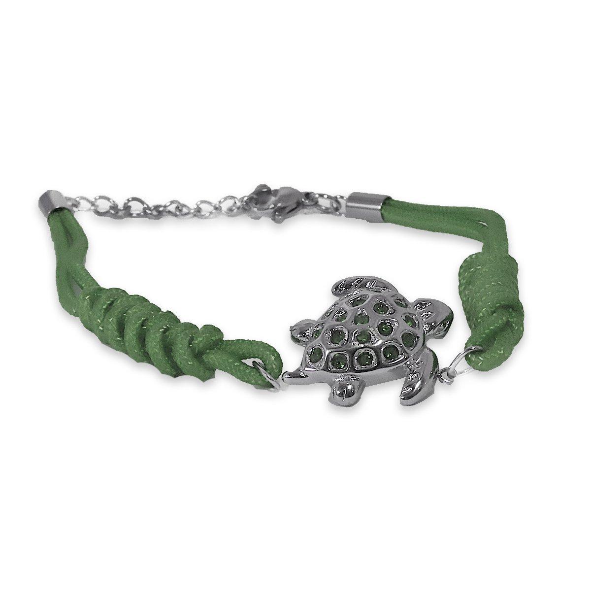 Bracciale con tartaruga in acciaio e corda verde