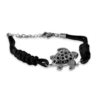 Bracciale con tartaruga in acciaio e corda nero