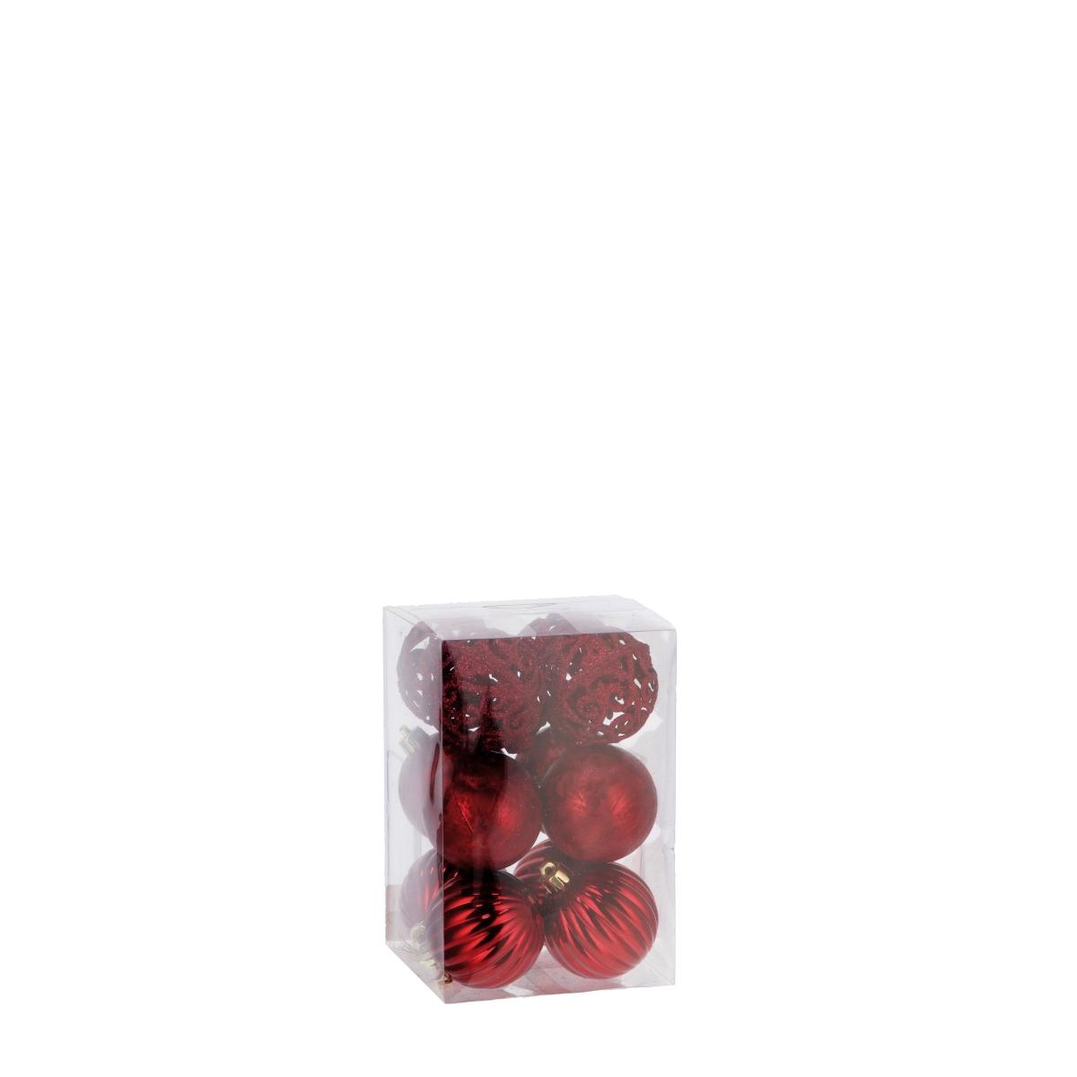 Set 12 palline di natale rosso scuro in plastica d6 cm