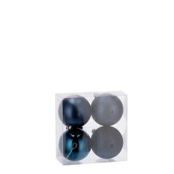 Set 4 palline di Natale blu in plastica d10 cm