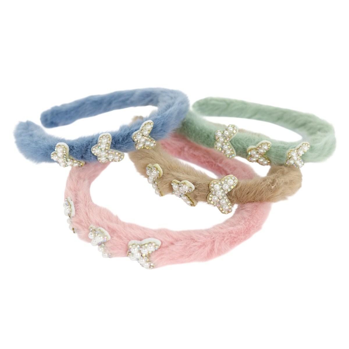 Cerchietto per capelli pelo bimba con farfalline perle Le Kikke