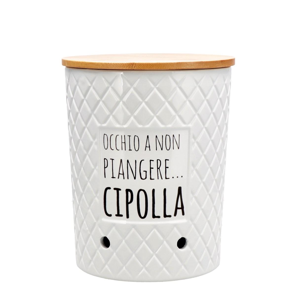 Porta cipolla in ceramica e coperchio in legno